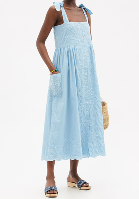 Tie-Shoulder Floral-Embroidered Cotton Dress from Juliet Dunn