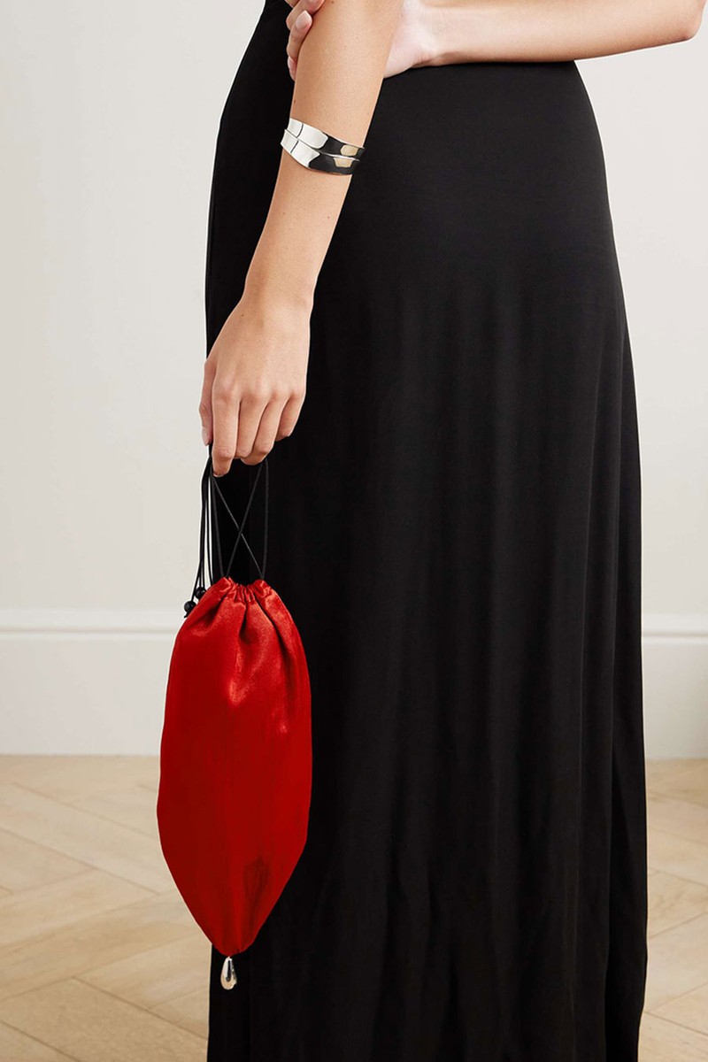 Teardrop Embellished Satin Drawstring Pouch from Sophie Buhai