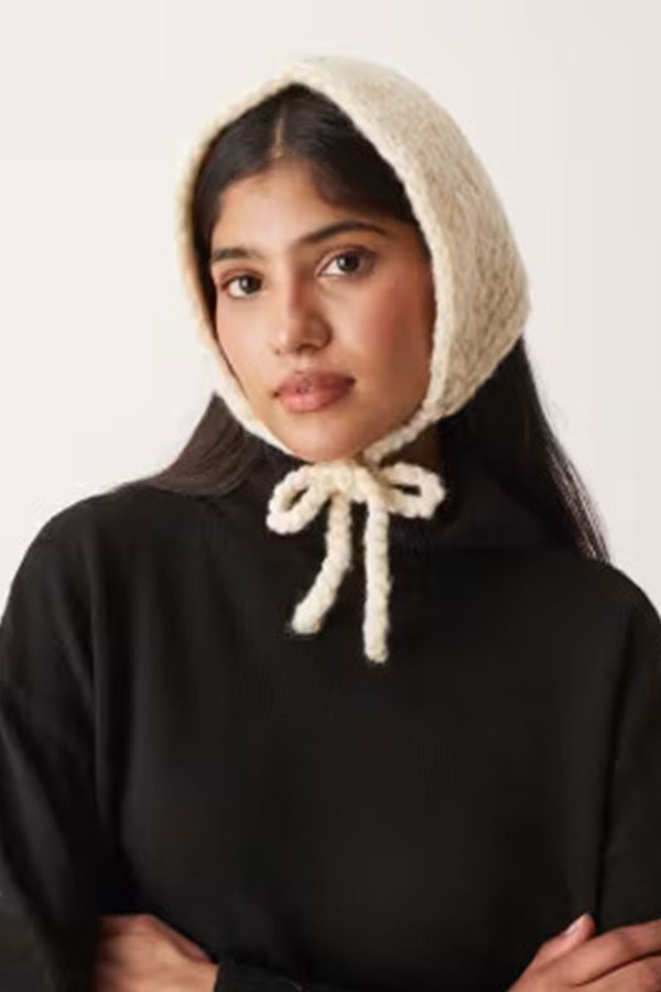 Knitted Triangle Bonnet With Tie Detail from ASOS DESIGN