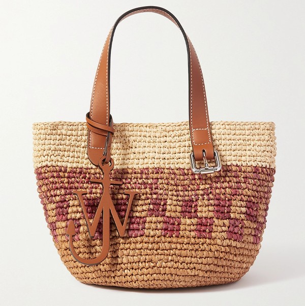 Mini Leather Trimmed Woven Raffia Tote from J.W.Anderson