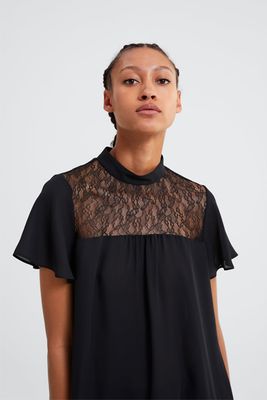 Lace Blouse With Ruffled Sleeves