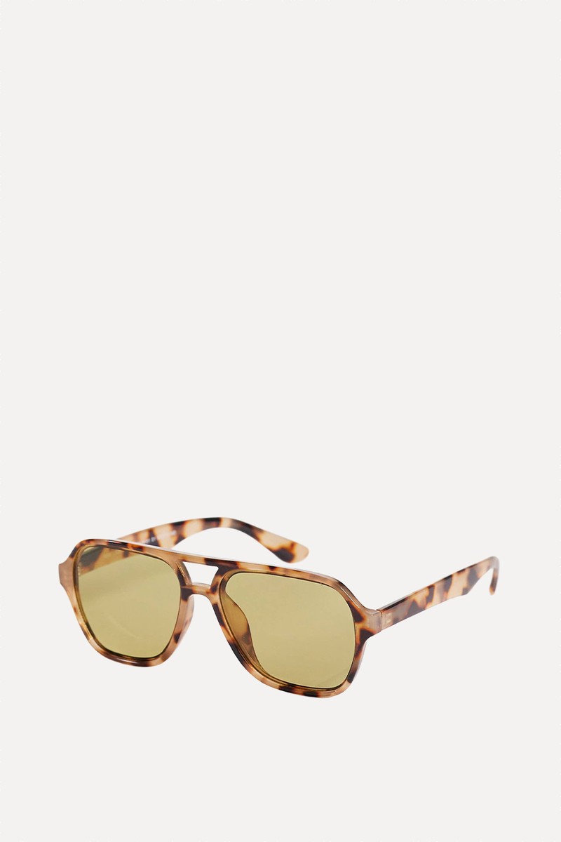 Green Lens Aviator Sunglasses from New Look