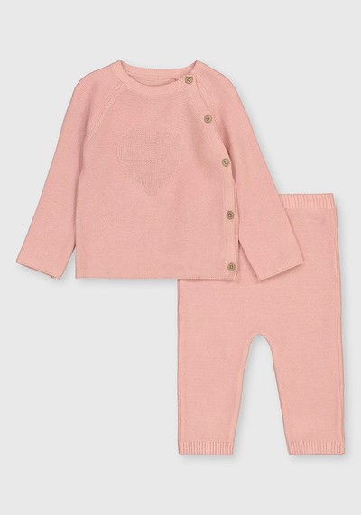 Pink Knitted Heart Top & Leggings Set