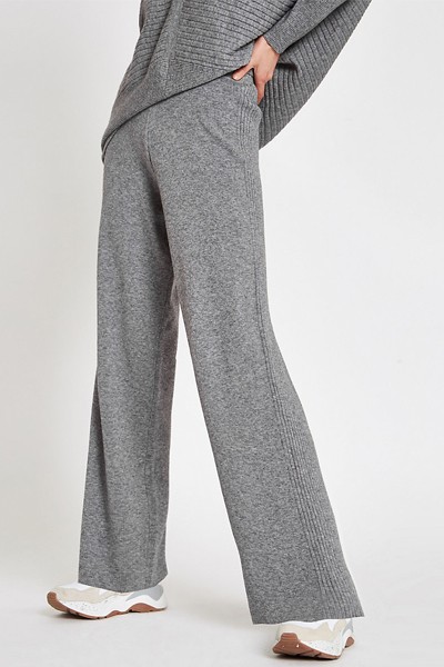 Grey Knit Wide Leg Trousers