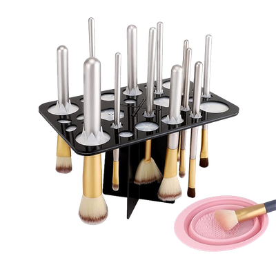 28 Hole Makeup Brush Drying Rack & Cleaning Mat Foldable Acrylic Brush Holder  from Qumeney