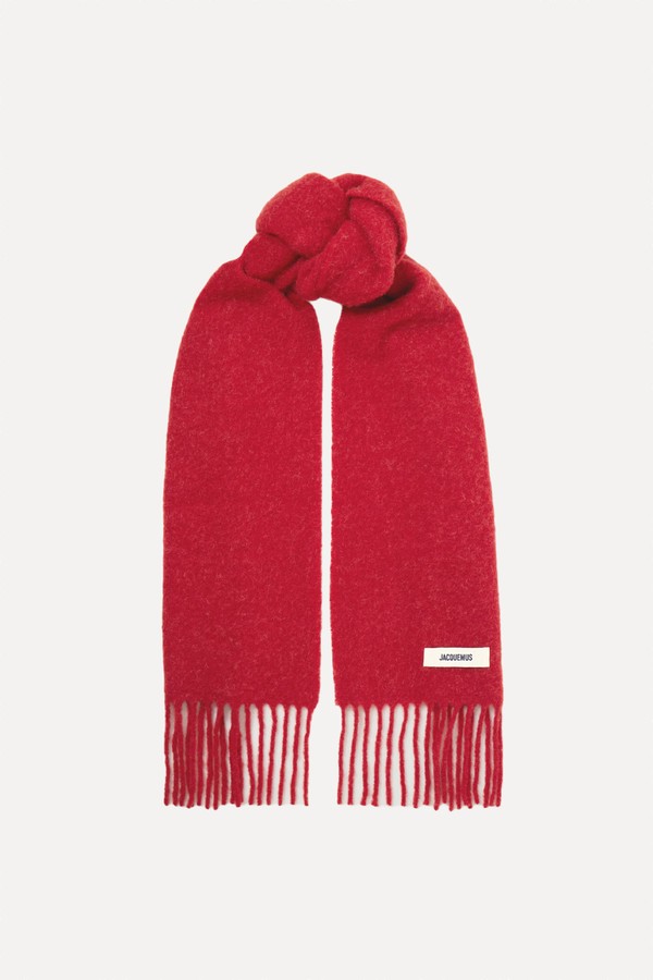 Fringed Appliquéd Brushed Knitted Scarf from Jacquemus