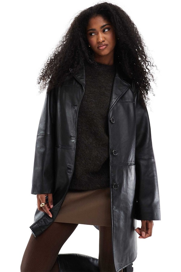 Mid Length Real Leather Jacket from ASOS DESIGN