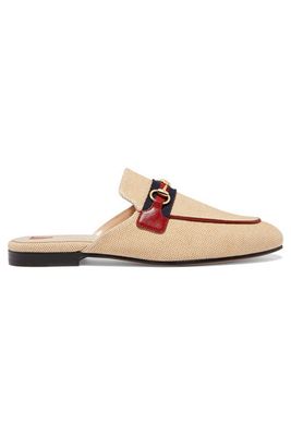 Princetown Horsebit-Detailed Leather-Trimmed Canvas Slippers from Gucci