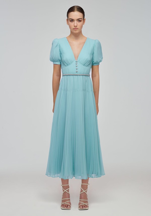 Chiffon Diamante Button Midi Dress