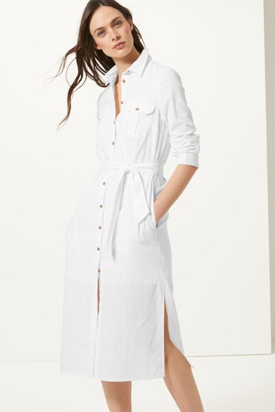 Long Sleeve Shirt Midi Dress from M&S