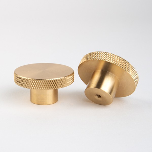 Modernist Large Knurled Knob In Raw Brass from Dowsing & Reynolds