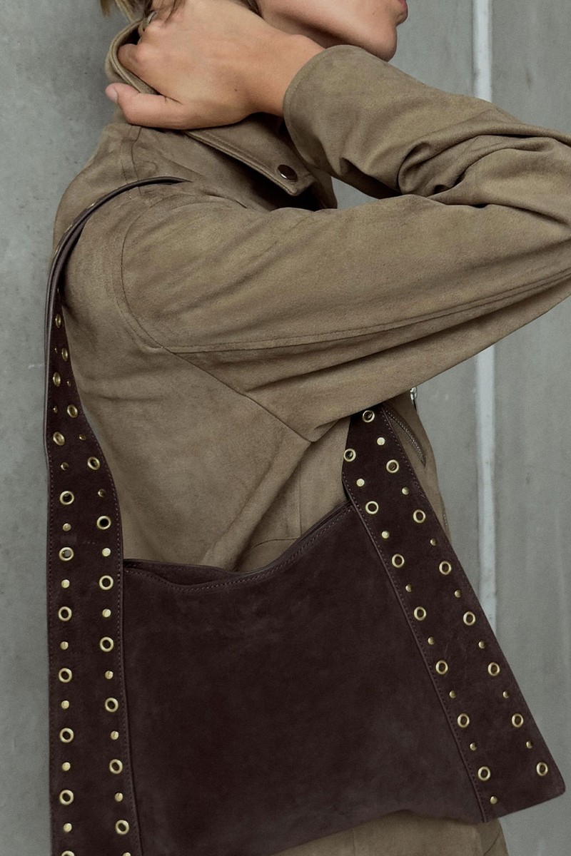 Split Suede Studded Shoulder Bag