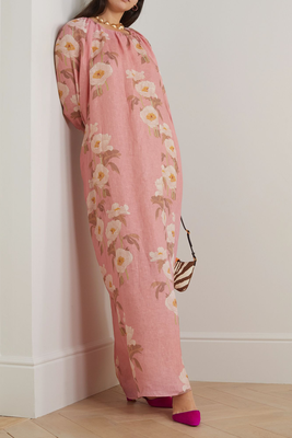 Georgina Gathered Floral-Print Linen Maxi Dress from Bernadette