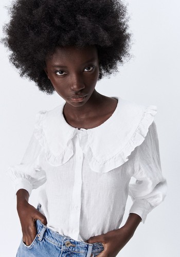 Linen Top With Peter Pan Collar from Zara