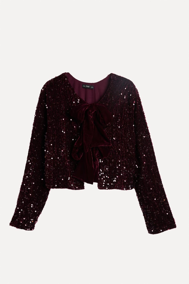  Sequin Embellished Bow Detail Jacket