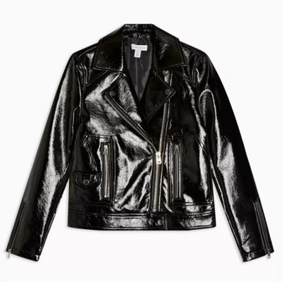 Black Faux Leather Vinyl Jacket