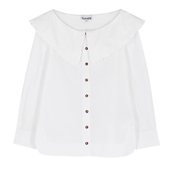 White Ruffle-Trimmed Cotton Blouse from Ganni