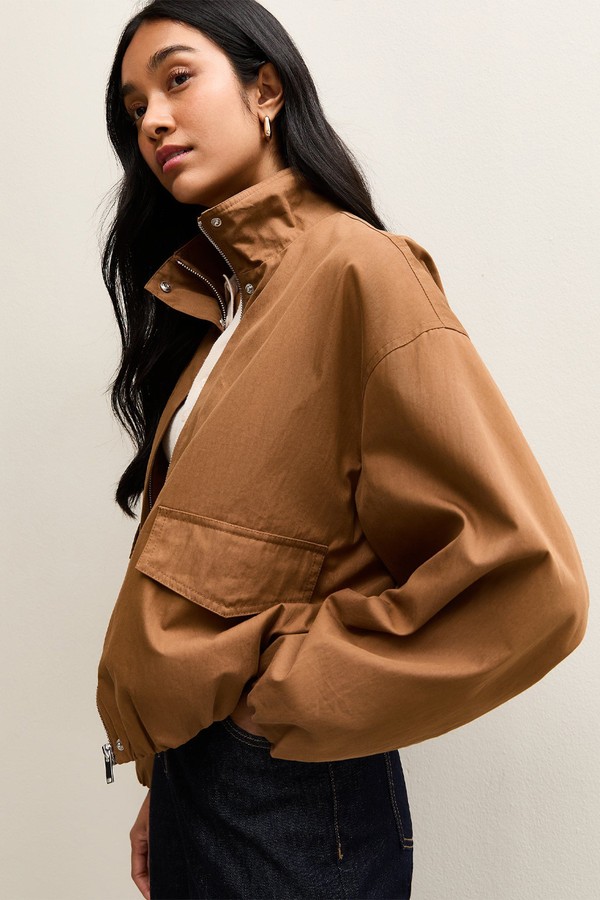 Funnel Neck Bubble Hem Jacket