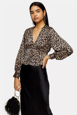 Animal Print Tie Front Blouse from Zara