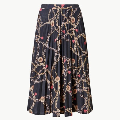 Printed Jersey Pleated Midi Skirt