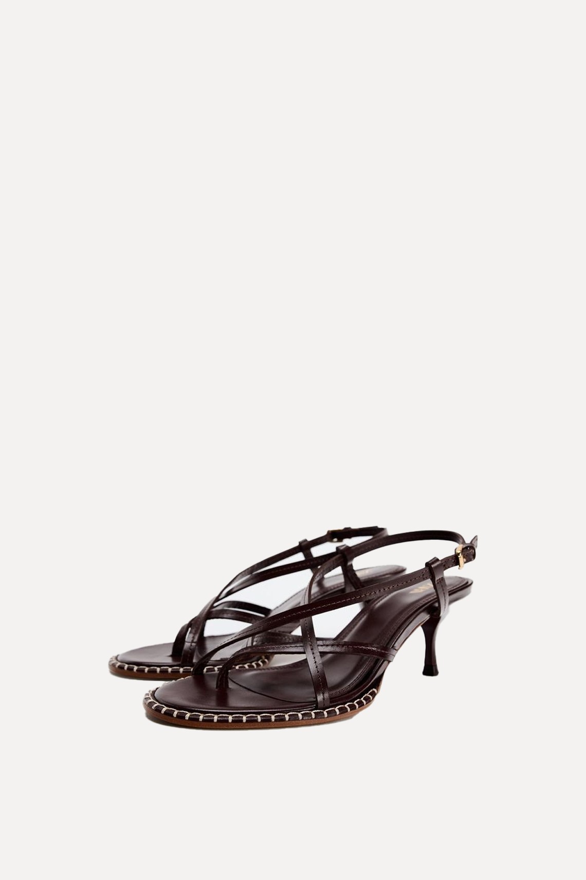 Topstitched High-Heel Leather Sandals from Zara