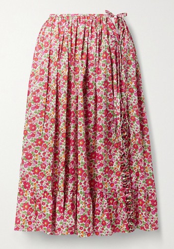 Fiona Ruffled Floral-Print Cotton-Poplin Wrap Midi Skirt from Horror Vacui