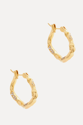 Wave Embellished Gold-Plated Hoop Earrings