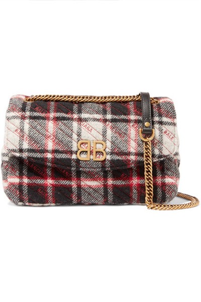 BB Medium Checked Quilted Wool Shoulder Bag from Balenciaga