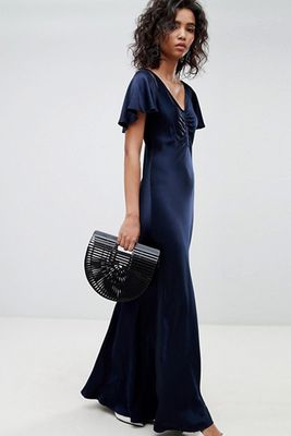 Fluted Capped Sleeve Satin Maxi Dress from Ghost