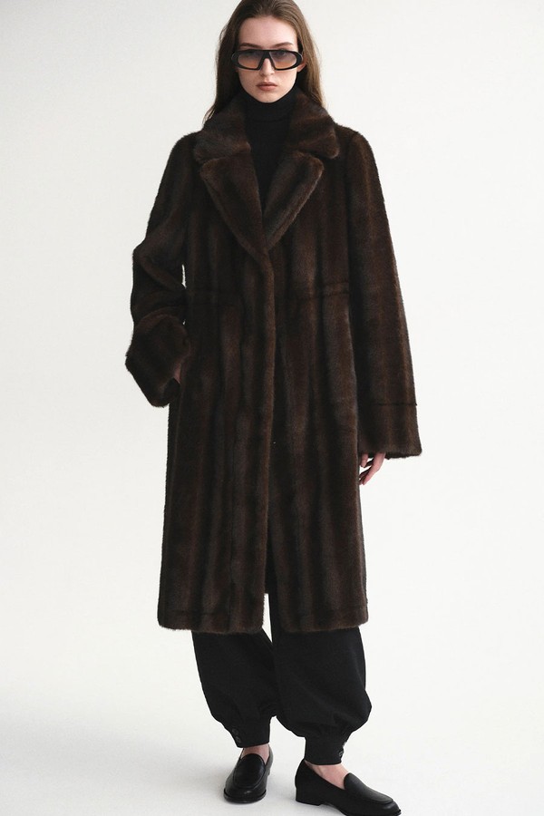 Notched Lapel Faux-Fur Coat from Source Unknown
