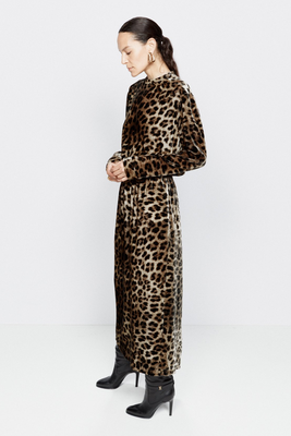 Long-Sleeve Leopard Velvet Maxi Dress  from Raey 