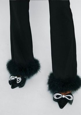 Flared Trousers With Feather Trims