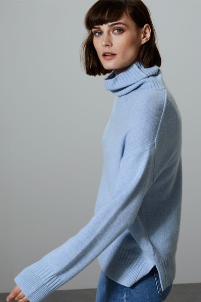 Pure Cashmere Textured Roll Neck Jumper