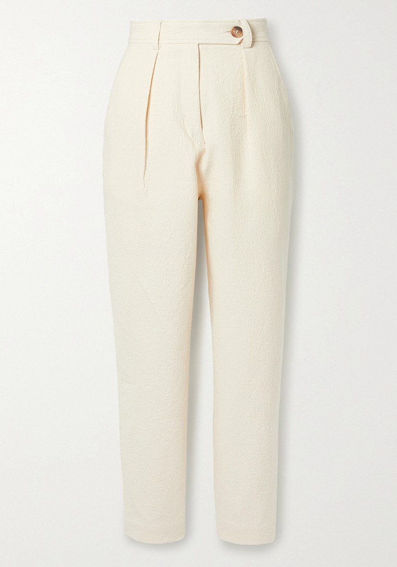 Pleated Cotton-Cloqué Straight Leg Pants from King & Tuckfield