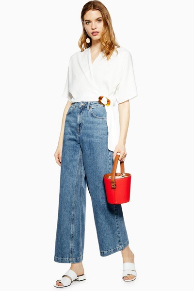 Dirty Mid Blue Crop Wide Leg Jeans