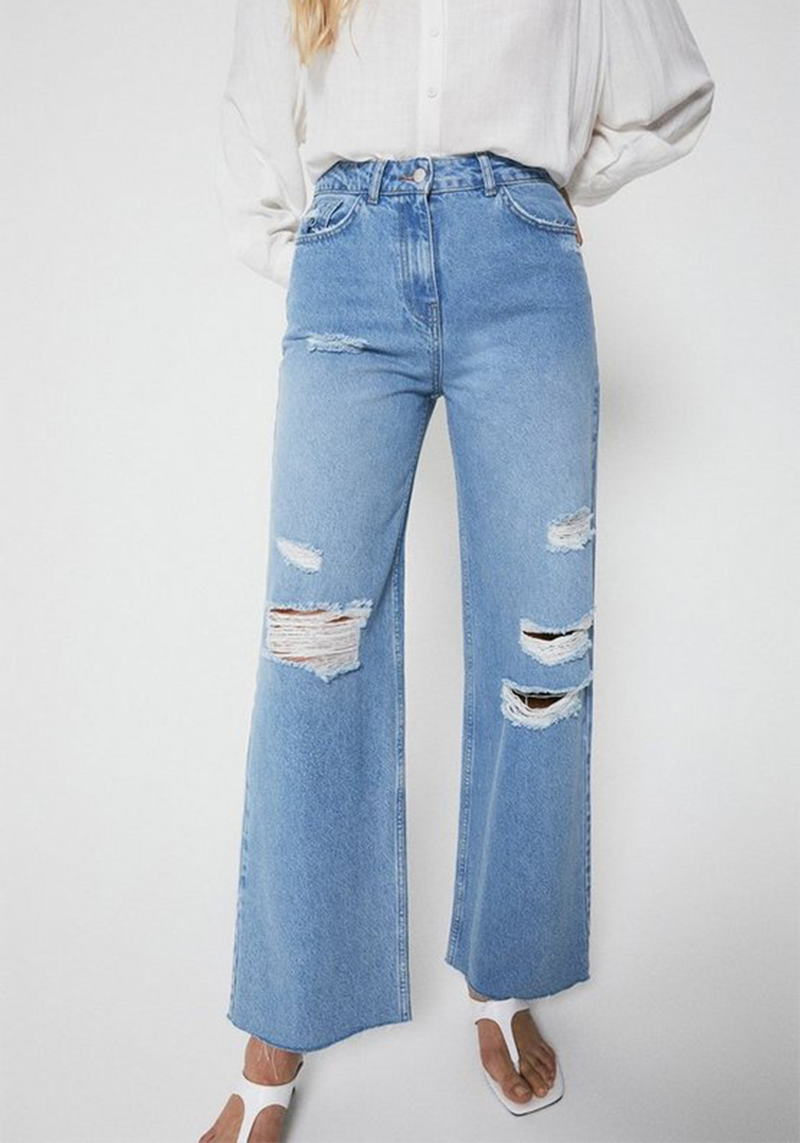 76s Wide Leg Full Length Rip Detail Jeans