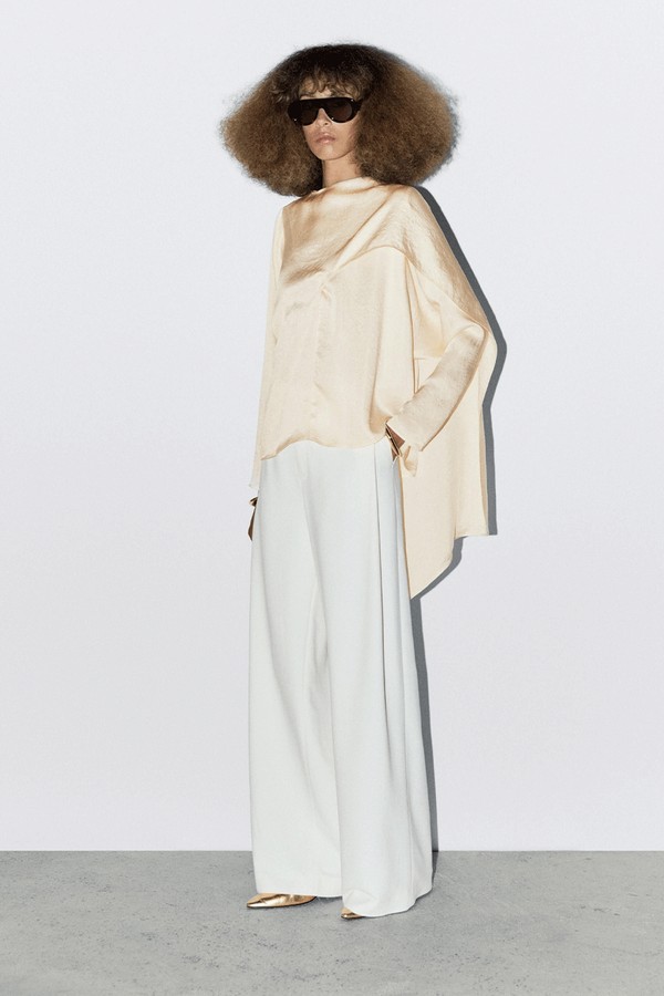Flowing Satin Blouse With Wraparound Collar from Massimo Dutti
