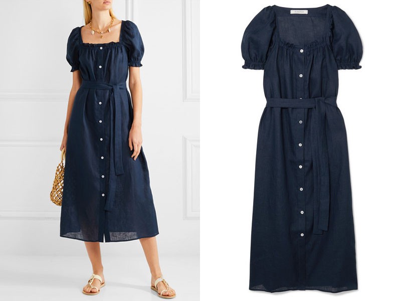 Brigitte Belted Linen Midi Dress from Sleeper