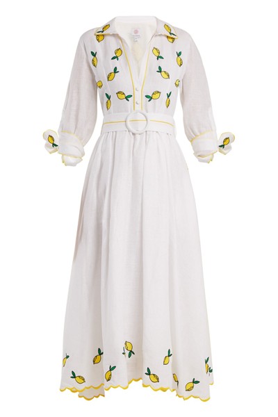 Lemon Embroidered Linen Dress from Gul Hurgel