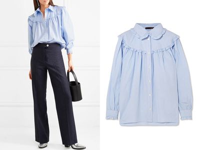 Ruffled Striped Cotton-Poplin Shirt from Alexa Chung