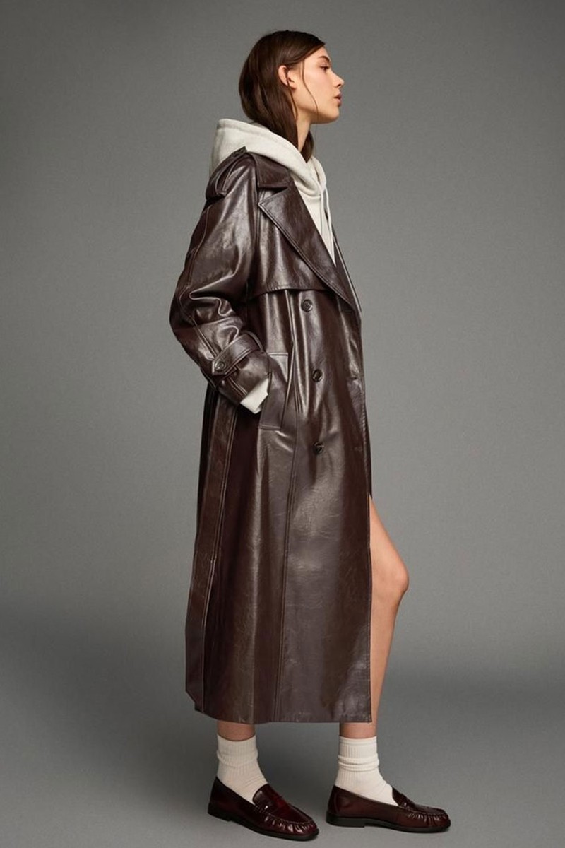 Oversize Leather Effect Trench Coat from Bershka