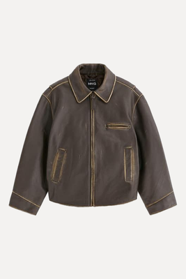 Oversized Worn-Effect Leather Jacket from Mango