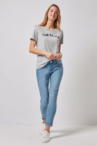 Grey C'est La Vie Motif T-Shirt