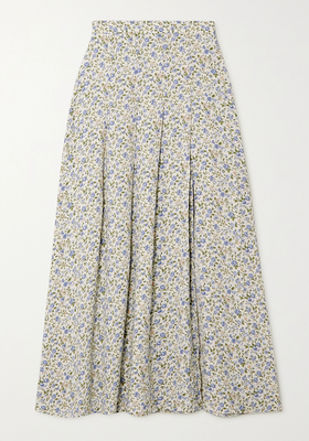 Maisie Pleated Floral-Print Crepe Midi Skirt from Reformation