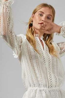 Comsee Zip Up Lace Top