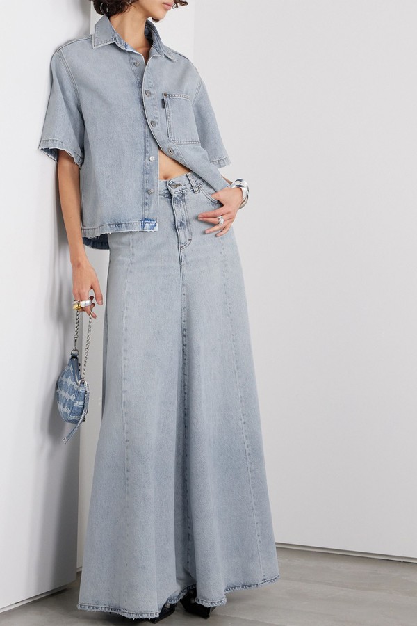 Serenity Distressed Paneled Denim Maxi Skirt from Haikure