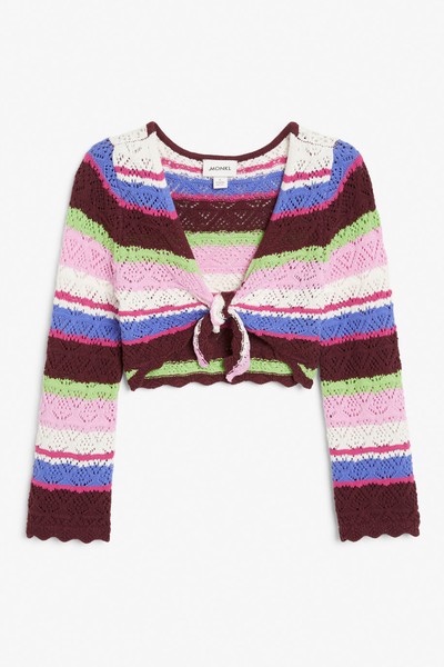 MULTI COLOURED TIE-FRONT CROCHET CARDIGAN from MONKI 