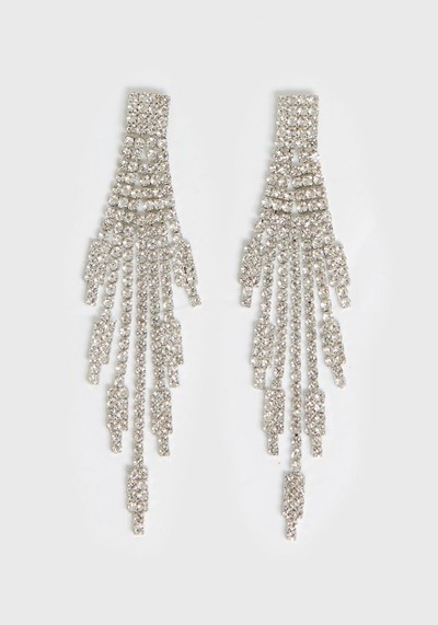 Silver Diamanté Drop Tassel Earrings