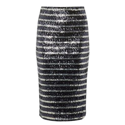 Navy & Sequin Sequin Striped Pencil Skirt