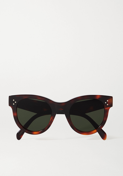 Round-Frame Tortoiseshell Acetate Sunglasses from Celine